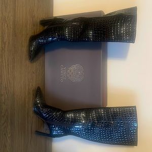 Vince Camuto-Black Glazed Croco Boots  Size 8